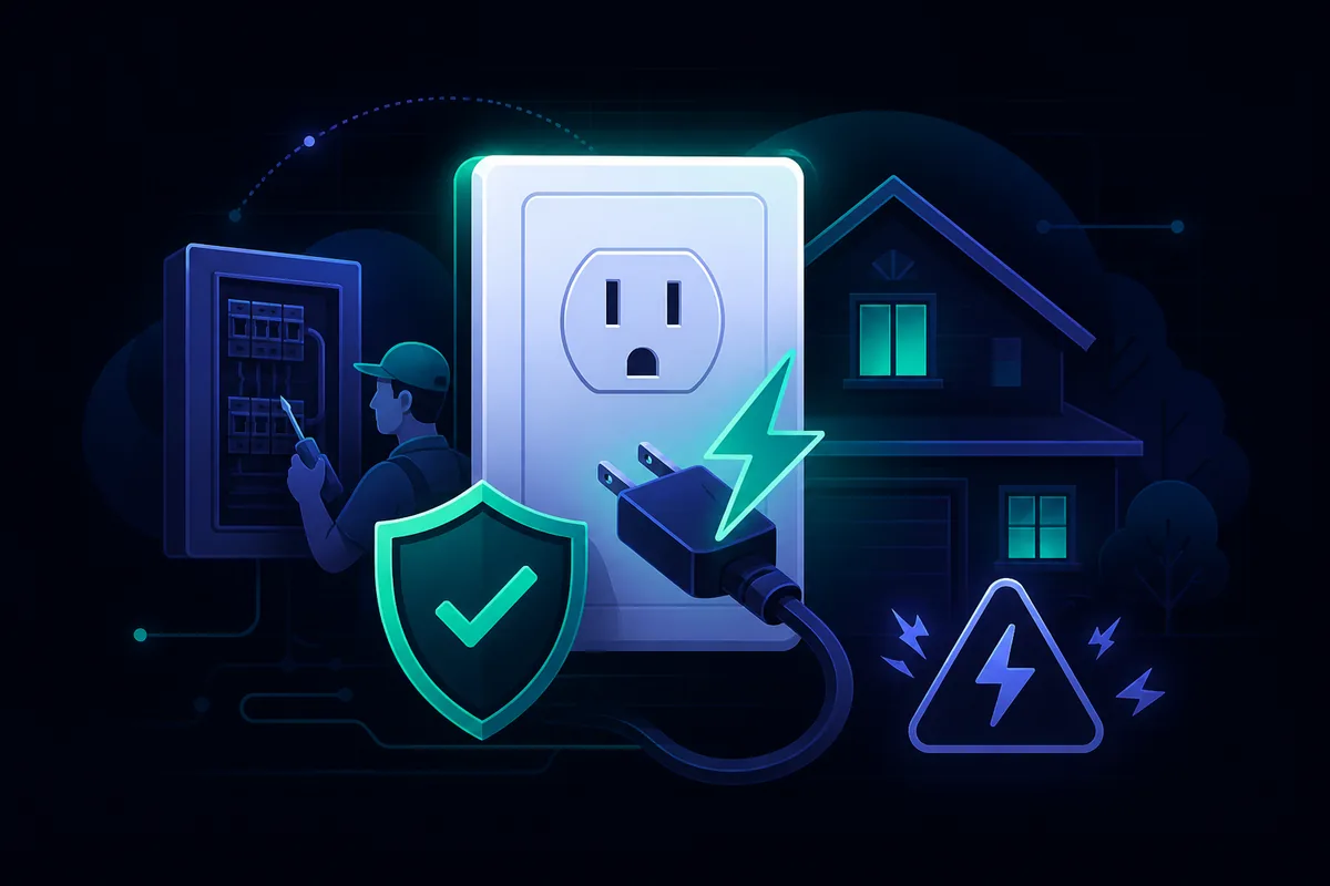 Electrical safety at home — outlet, plug, lightning bolt, and protective shield when to call a licensed electrician